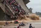 The stone observation deck collapses right during the earthquake – people are in a panic